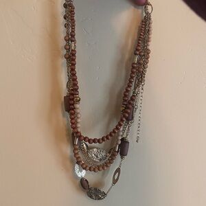 Elegant Multi-Layered Brown and Gold Necklace